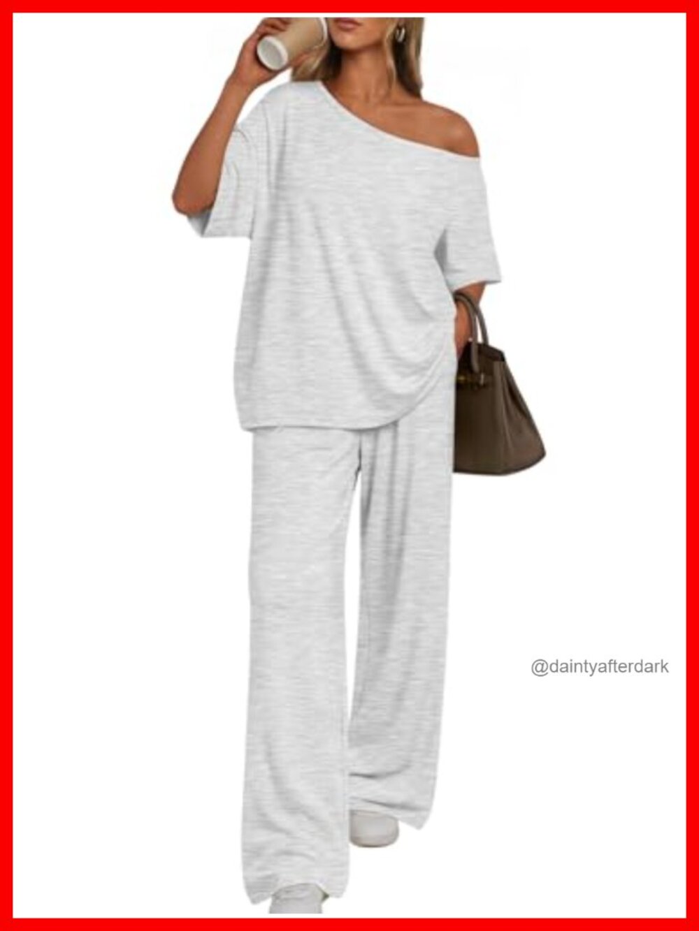 Two-Piece Oversized Off-Shoulder Top & Wide-Leg Pant Lounge Set